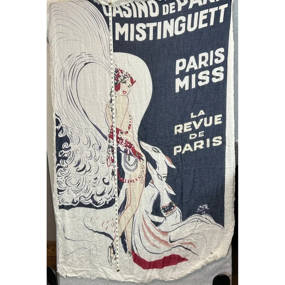 Blue Pacific Scarf Casino‎ de Paris Miss Mistinguett Showgirl Silk Cashmere Wrap